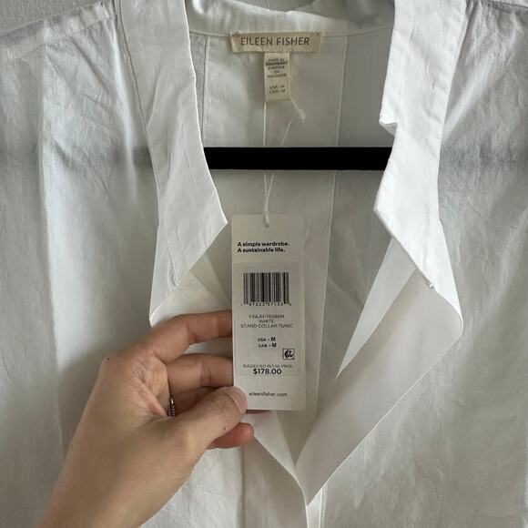 Eileen Fisher Washed Organic Cotton Poplin Stand Collar Top New Size Medium - Picture 3 of 5